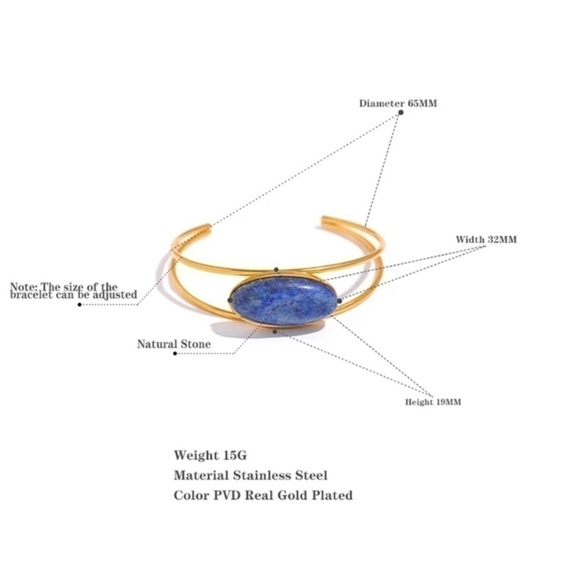 ⭐️ New 18k Gold Plated Turquoise or Lapis Cuff Bracelet - Picture 8 of 12